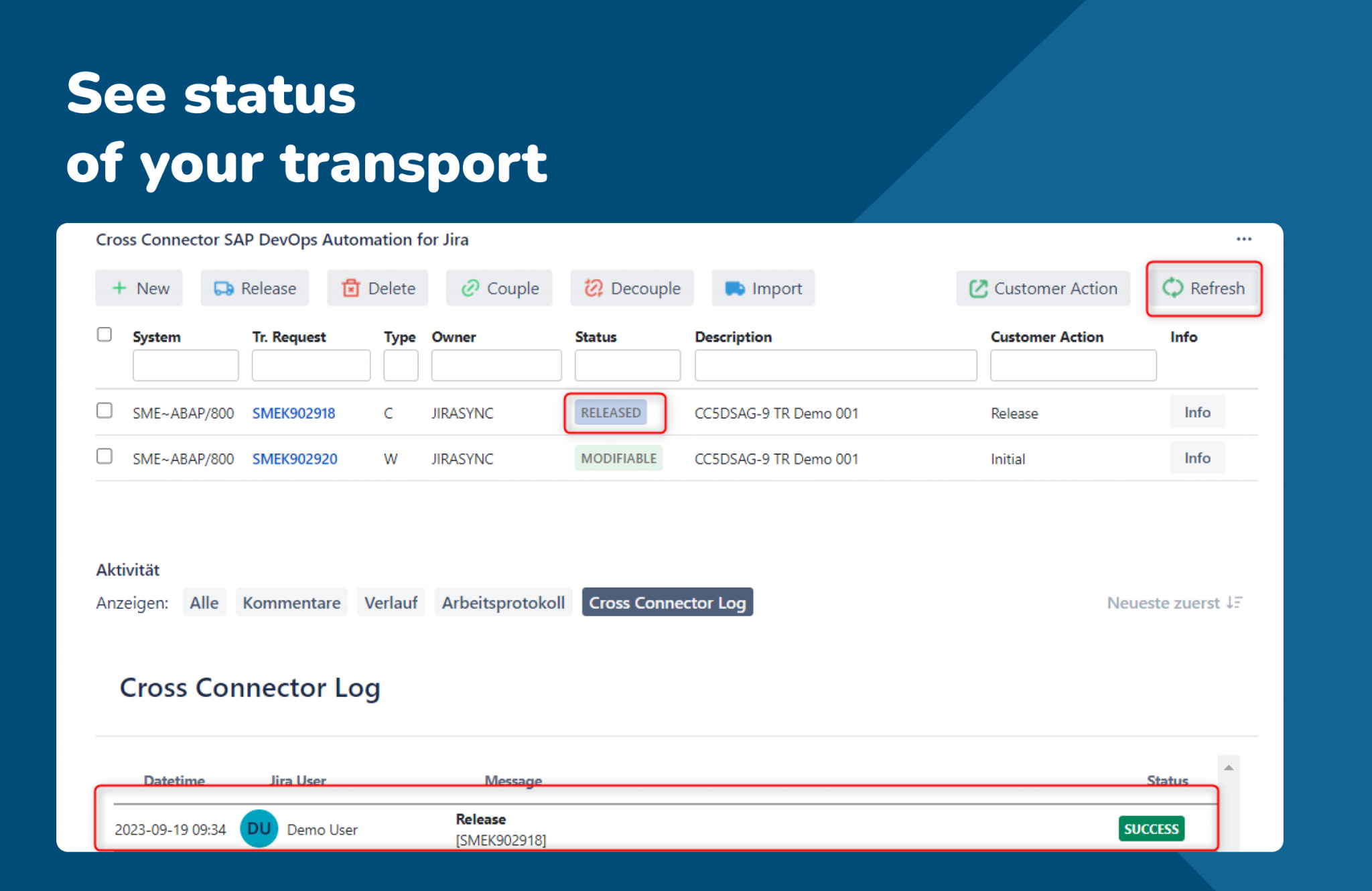 See status of your transport